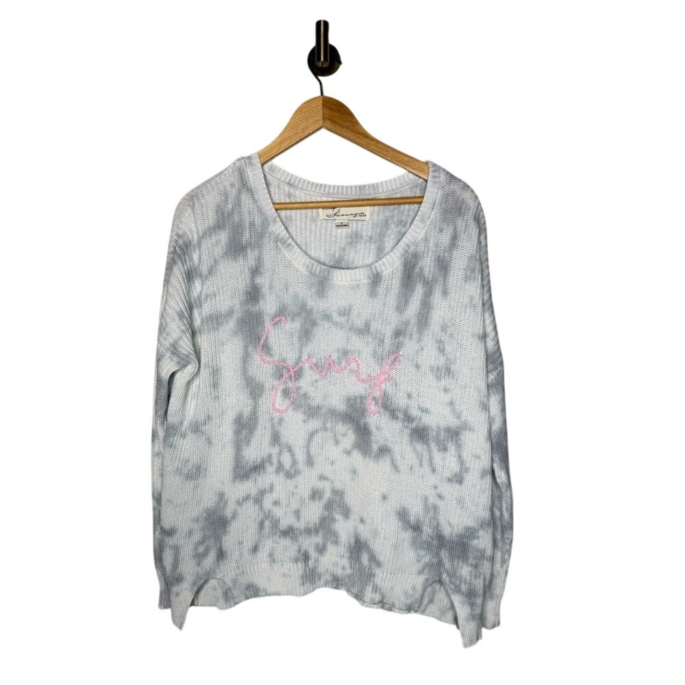 Vintage Havana Surf Sweater Small Oversized Gray Tie Dye‎ Pink Embroidered Knit
